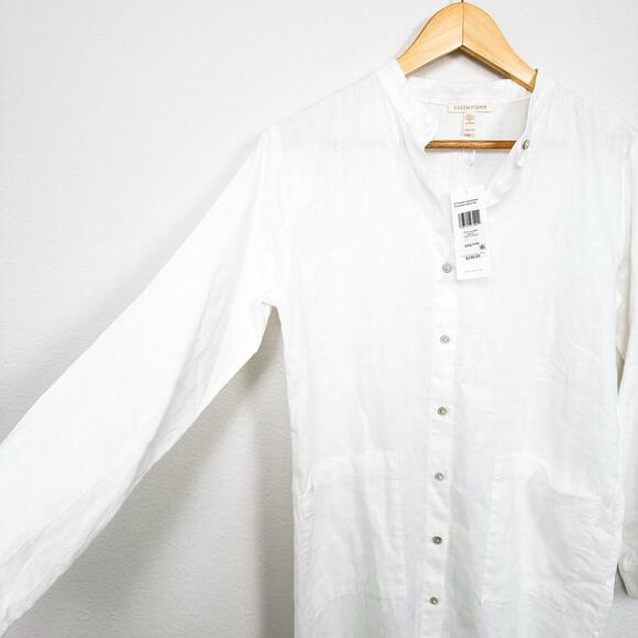 NWT EILEEN FISHER WHITE ORGANIC LINEN SHIRT DRESS Size XXS - Picture 3 of 9